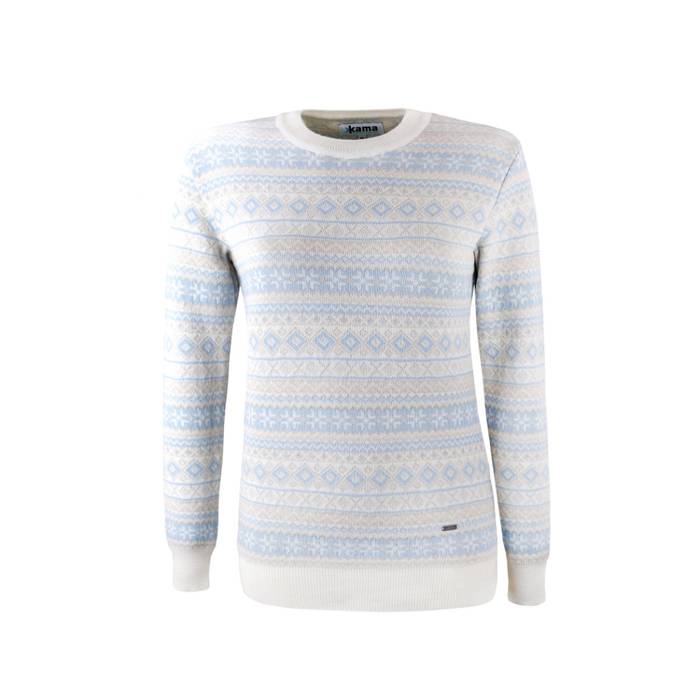 Kama Warme lichtdragende Sweater 100% merino wol dames wit-blauw 5024 | Antrekk